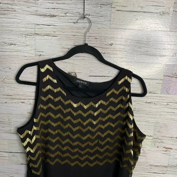 Jessica dress midi black gold chevron dress sheath sleeveless size 14 - Picture 10 of 10